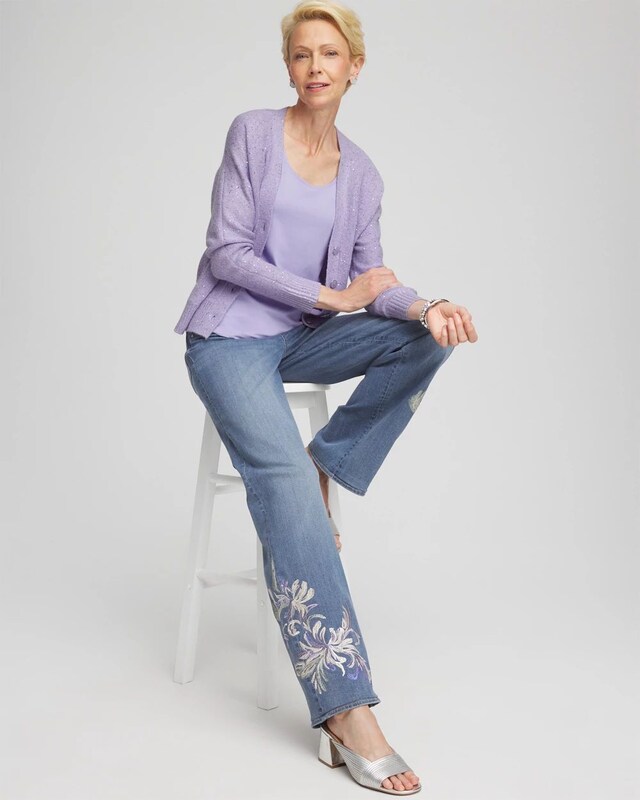 Embroidered Pull-On Wide-Leg Jeans - image 2